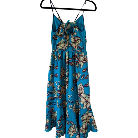 Land of the Free Turquoise Blue Tropical Print Spaghetti Strap High Low Dress XS - Picture 9 of 9